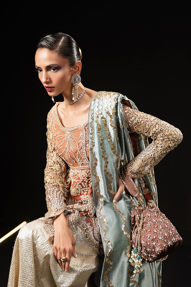 Rust Embellished Organza Peplum Sharara (3-Piece) - Image 6