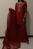 Pakistani Red Embellished Raw Silk Sharara (3-Piece) - Image 3