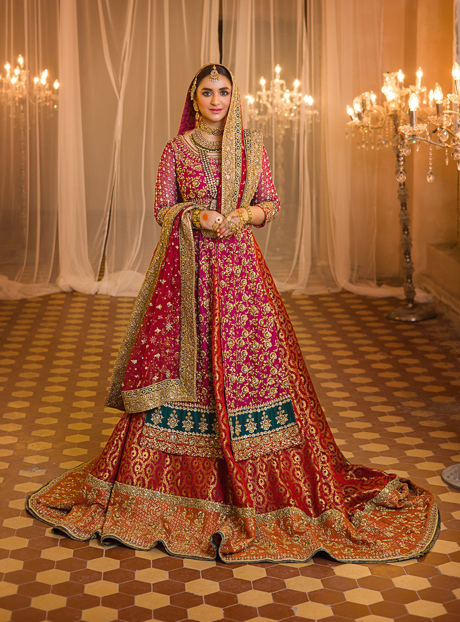 Pakistani Deep Red Zardozi Raw Silk Bridal Sharara (3-Piece) - Image 2