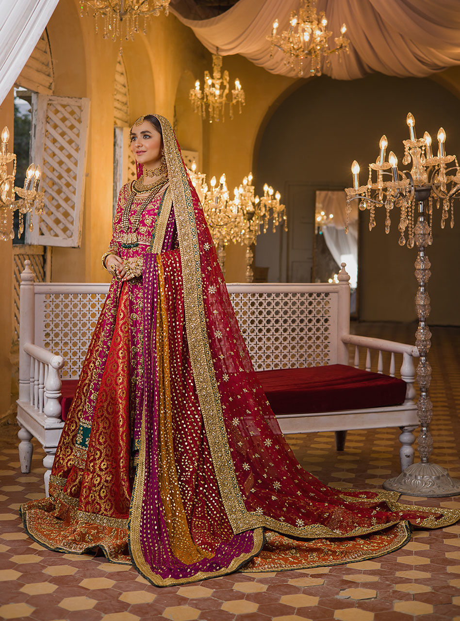 Pakistani Deep Red Zardozi Raw Silk Bridal Sharara (3-Piece) - Image 5