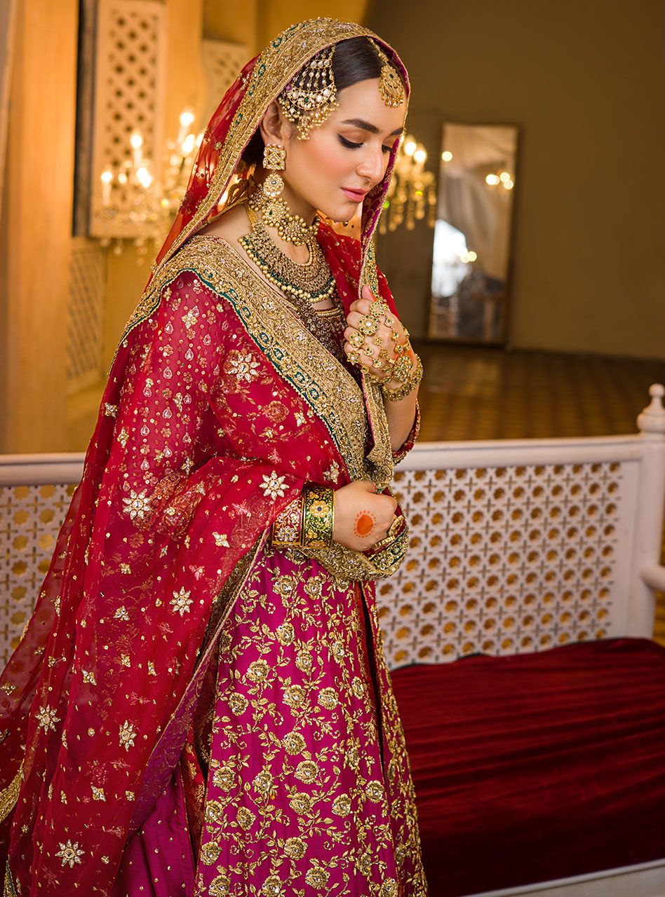 Pakistani Deep Red Zardozi Raw Silk Bridal Sharara (3-Piece) - Image 7