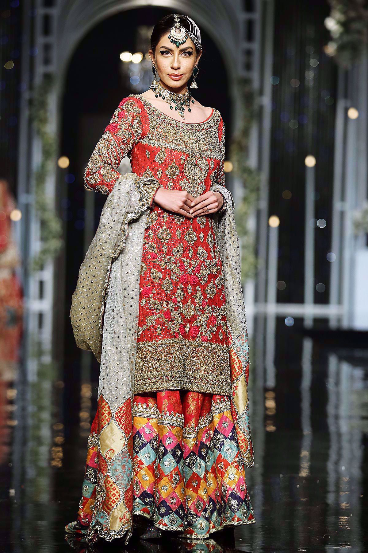 Crimson Embroidered Silk Bridal Sharara (3-Piece) - Image 1