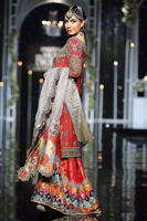 Crimson Embroidered Silk Bridal Sharara (3-Piece) - Image 4