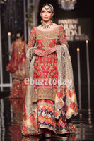 Crimson Embroidered Silk Bridal Sharara (3-Piece) - Image 5