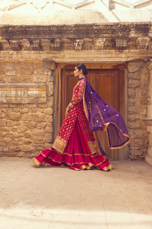 Crimson Embroidered Silk-Blend Sharara (3-Piece) - Image 4