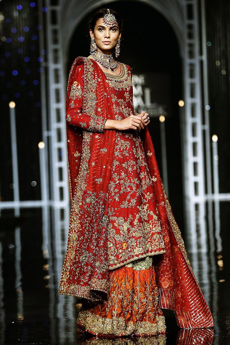 Pakistani Deep Red Zardozi Silk Bridal Sharara (3-Piece) - Image 3