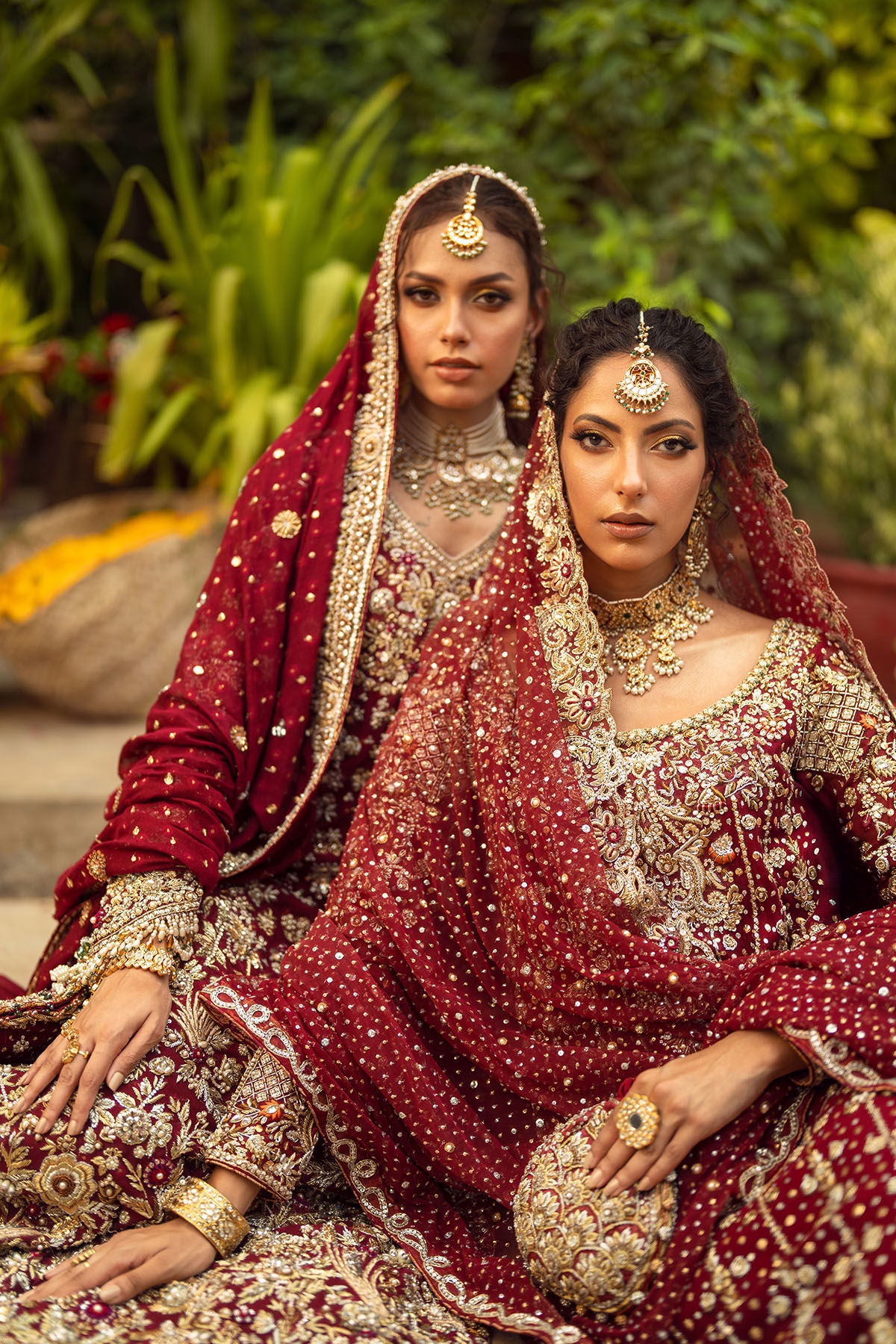 Pakistani Deep Crimson Zardozi Silk Net Sharara (3-Piece) - Image 13