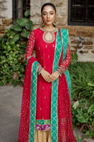 Pakistani Cheery Red Zardozi Zari Net Sharara (3-Piece) - Image 3