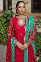 Pakistani Cheery Red Zardozi Zari Net Sharara (3-Piece) - Image 4
