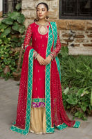 Pakistani Cheery Red Zardozi Zari Net Sharara (3-Piece) - Image 5