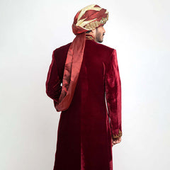 Burnt Red Zardozi Velvet Sherwani (3-Piece) - Image 5