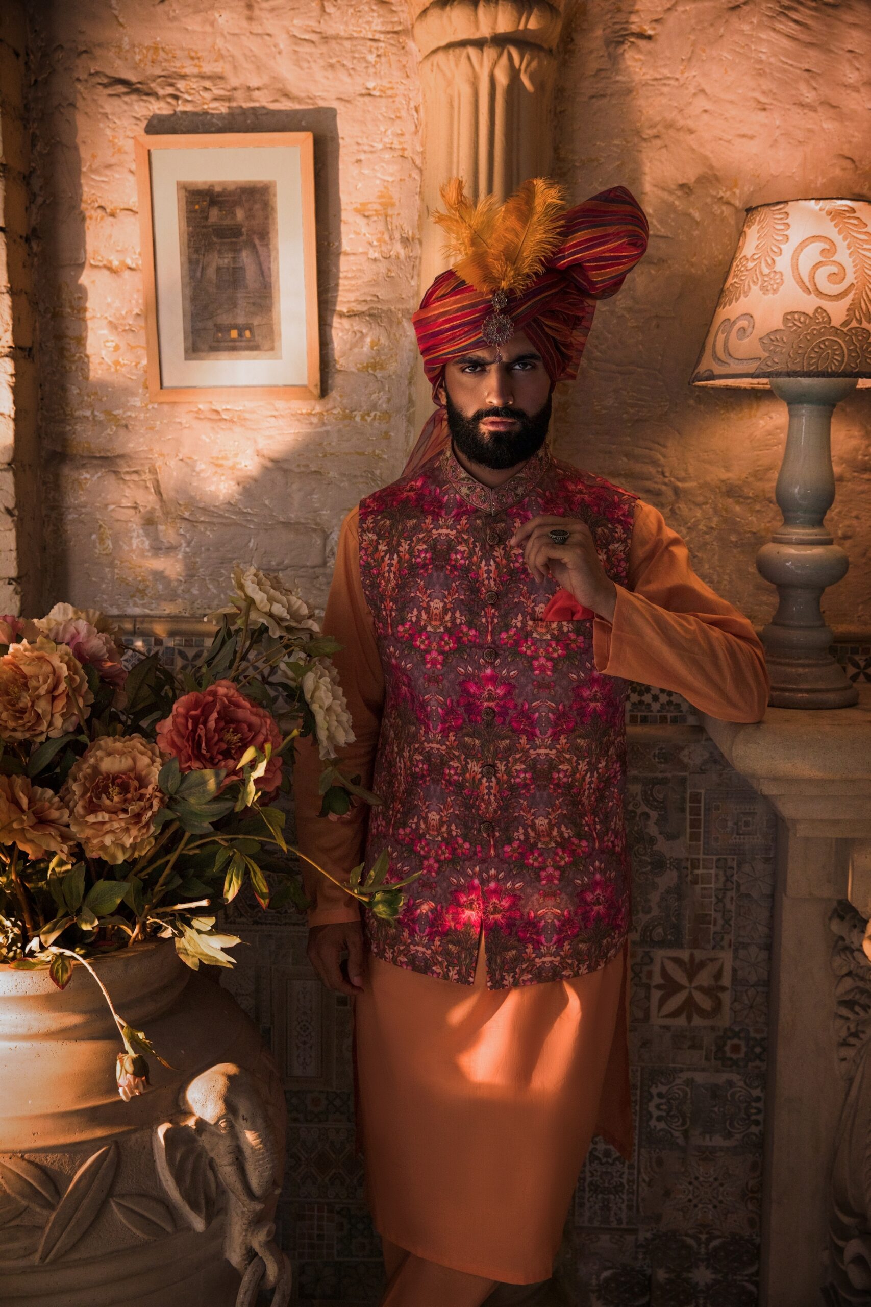 Cardinal Printed Silk-Blend Waistcoat Kurta (3-Piece) - Image 2