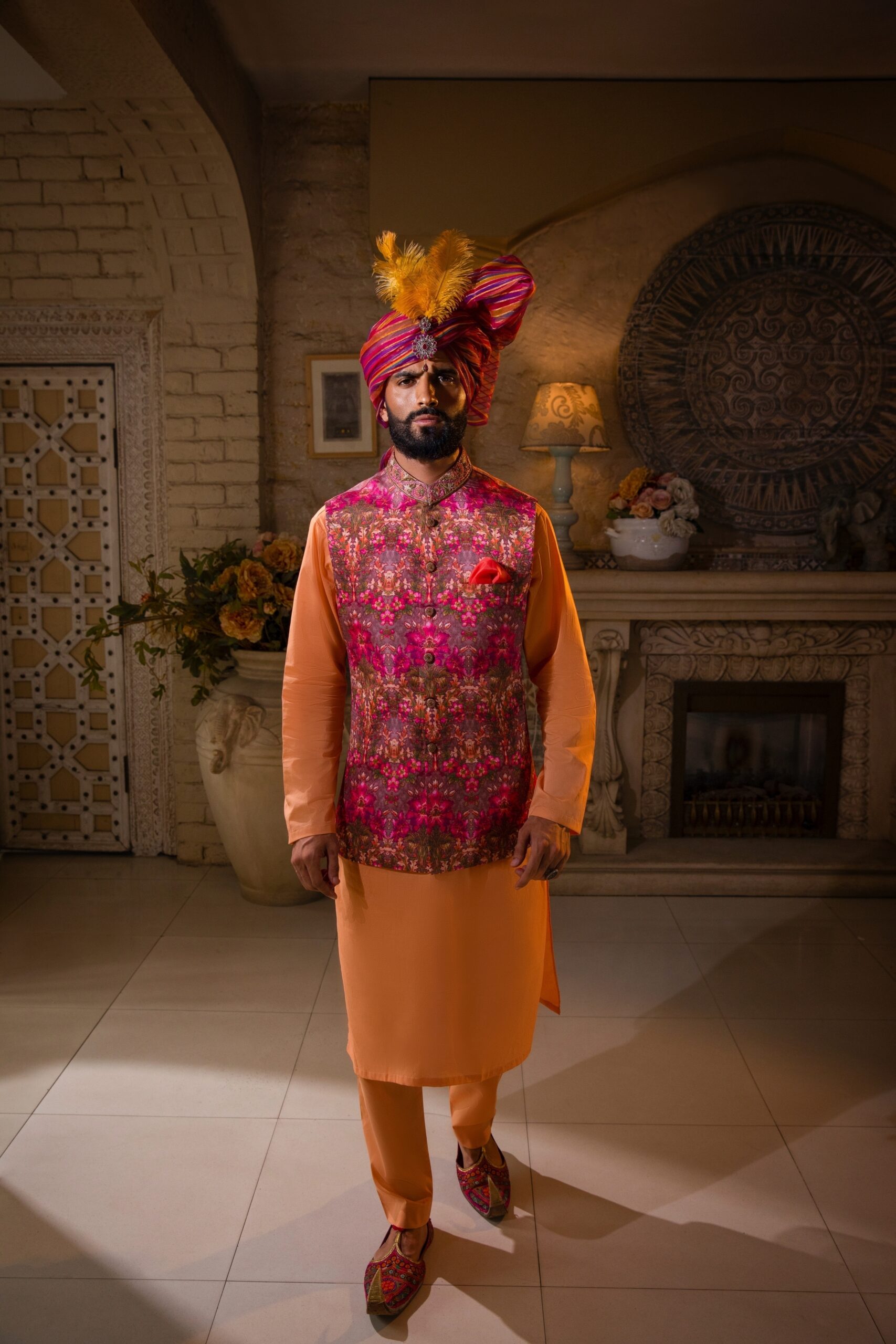 Cardinal Printed Silk-Blend Waistcoat Kurta (3-Piece) - Image 3