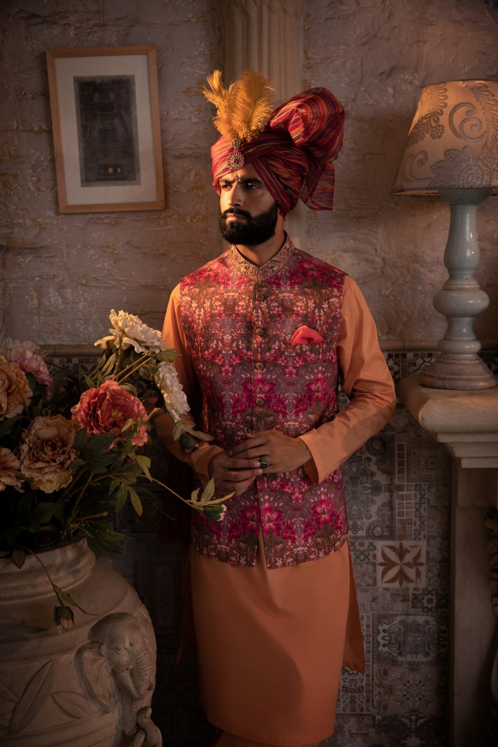 Cardinal Printed Silk-Blend Waistcoat Kurta (3-Piece) - Image 6