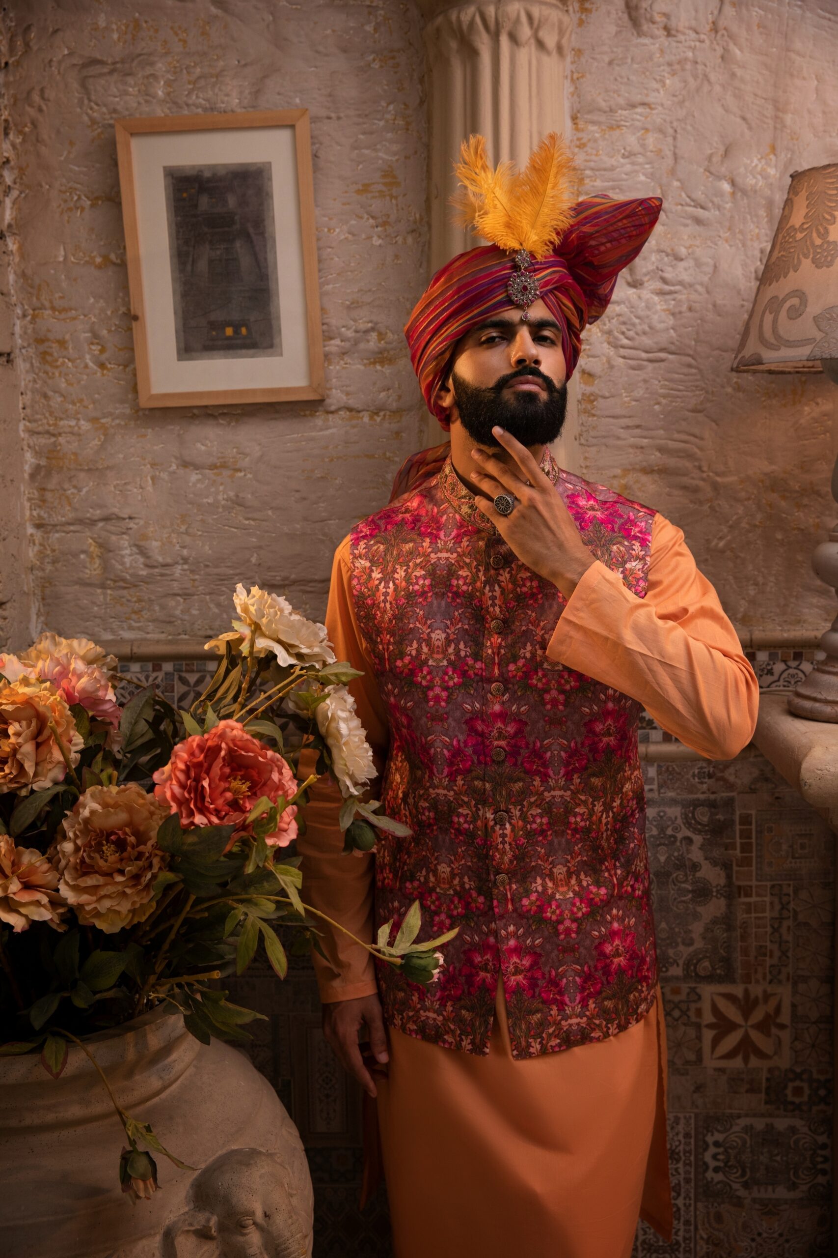 Cardinal Printed Silk-Blend Waistcoat Kurta (3-Piece) - Image 7