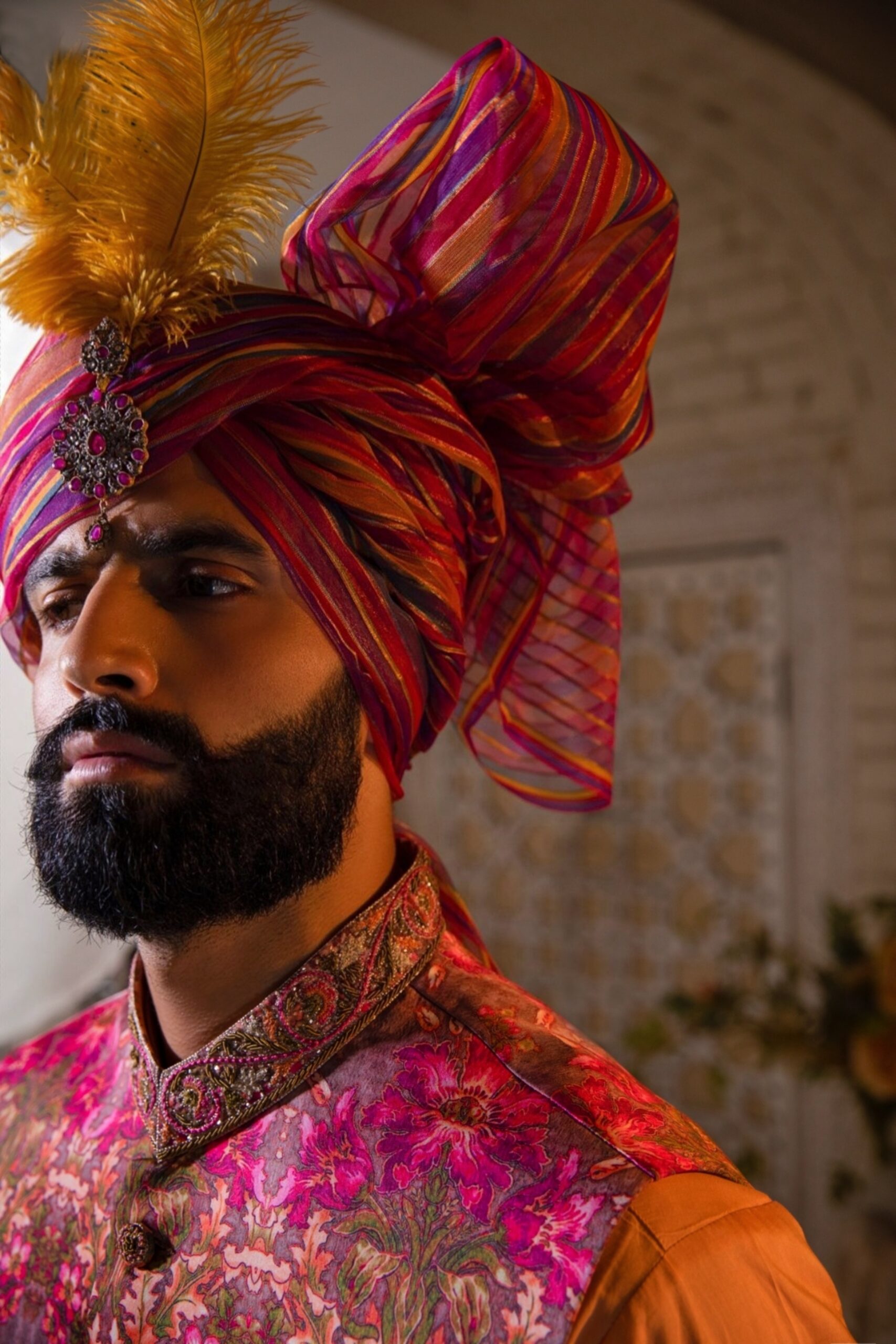 Cardinal Printed Silk-Blend Waistcoat Kurta (3-Piece) - Image 8