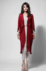 Pakistani Red Georgette Cape with Metal Buckle (1-Pc) - Image 2