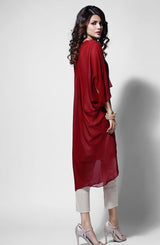 Pakistani Red Georgette Cape with Metal Buckle (1-Pc) - Image 4
