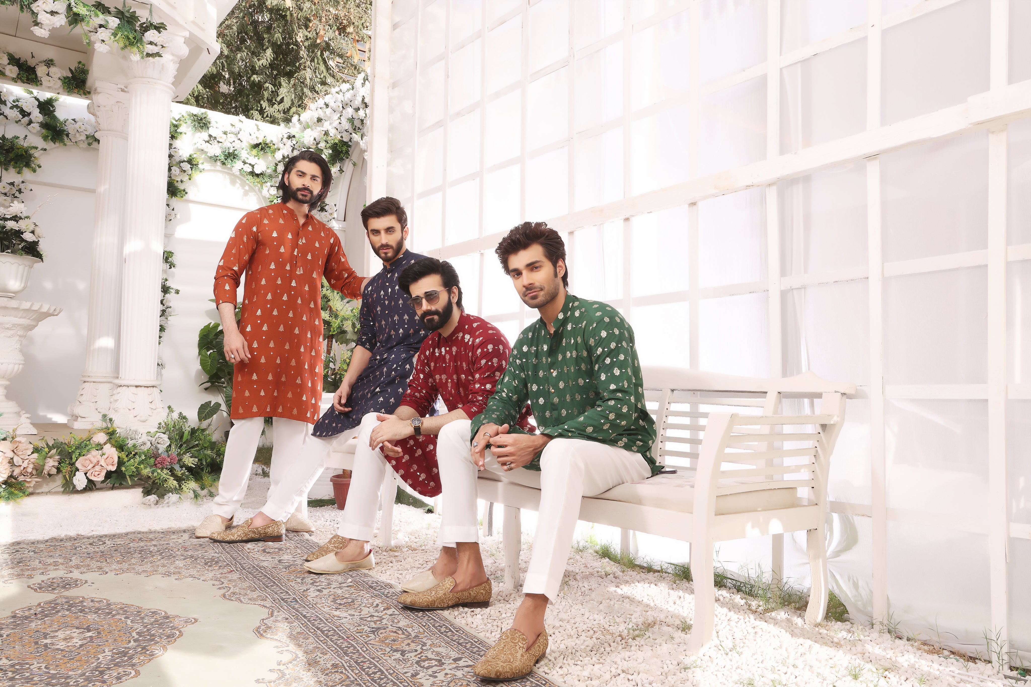 Red Mirror Work Cotton Silk Kurta Pajama (2-Piece) - Image 5