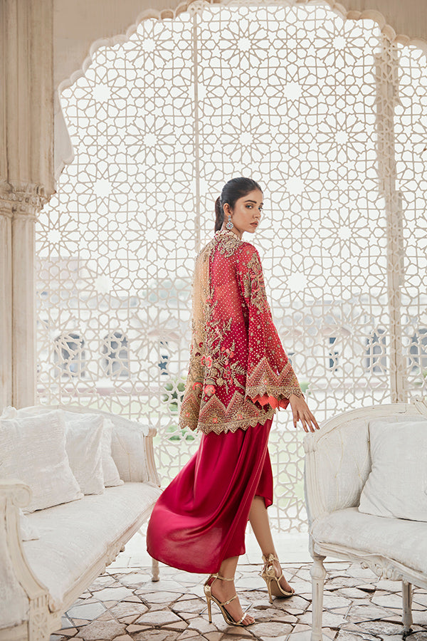 Red Gold Embroidered Net Organza Jacket (2-Piece) - Image 4