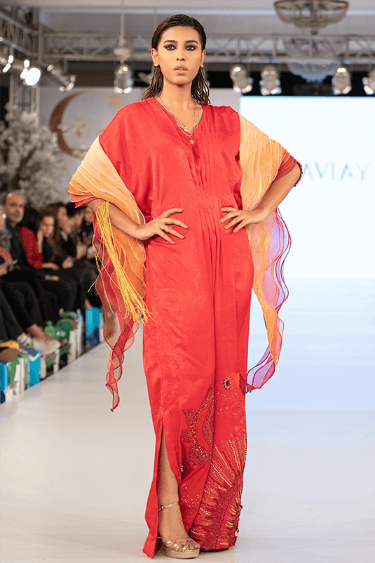 Pakistani Red 3D Sequin Korean Silk Kaftan (1-Pc) - Image 1