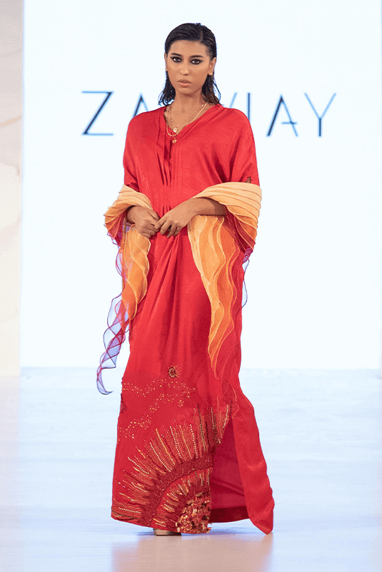 Pakistani Red 3D Sequin Korean Silk Kaftan (1-Pc) - Image 2