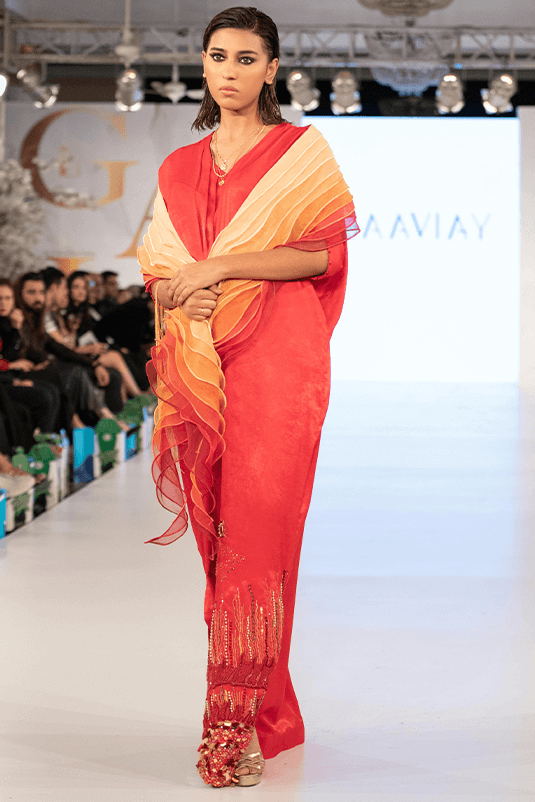 Pakistani Red 3D Sequin Korean Silk Kaftan (1-Pc) - Image 3