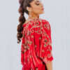 Pakistani Deep Red Gold Embroidered Velvet Kaftan (1-Pc) - Image 4