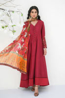 Pakistani Deep Ruby Embroidered Silk Kalidar Shirt (2-Piece) - Image 3
