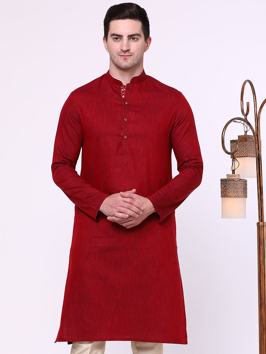 Garnet Red Cotton Blend Kurta (2-Piece) - Image 1