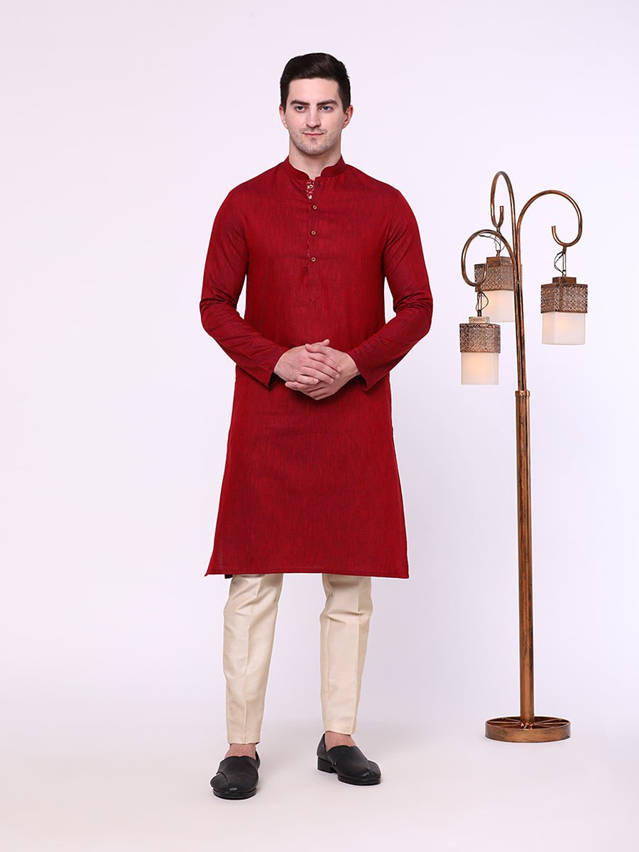Garnet Red Cotton Blend Kurta (2-Piece) - Image 2