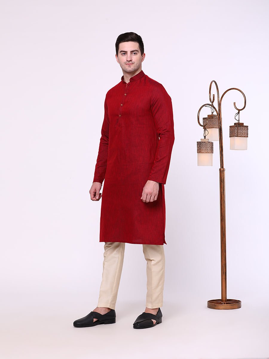 Garnet Red Cotton Blend Kurta (2-Piece) - Image 3