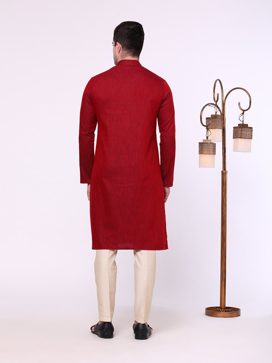 Garnet Red Cotton Blend Kurta (2-Piece) - Image 4