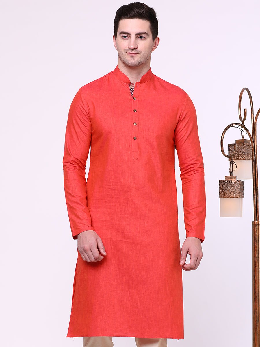 Tomato Red Cotton Blend Kurta (2-Piece) - Image 1