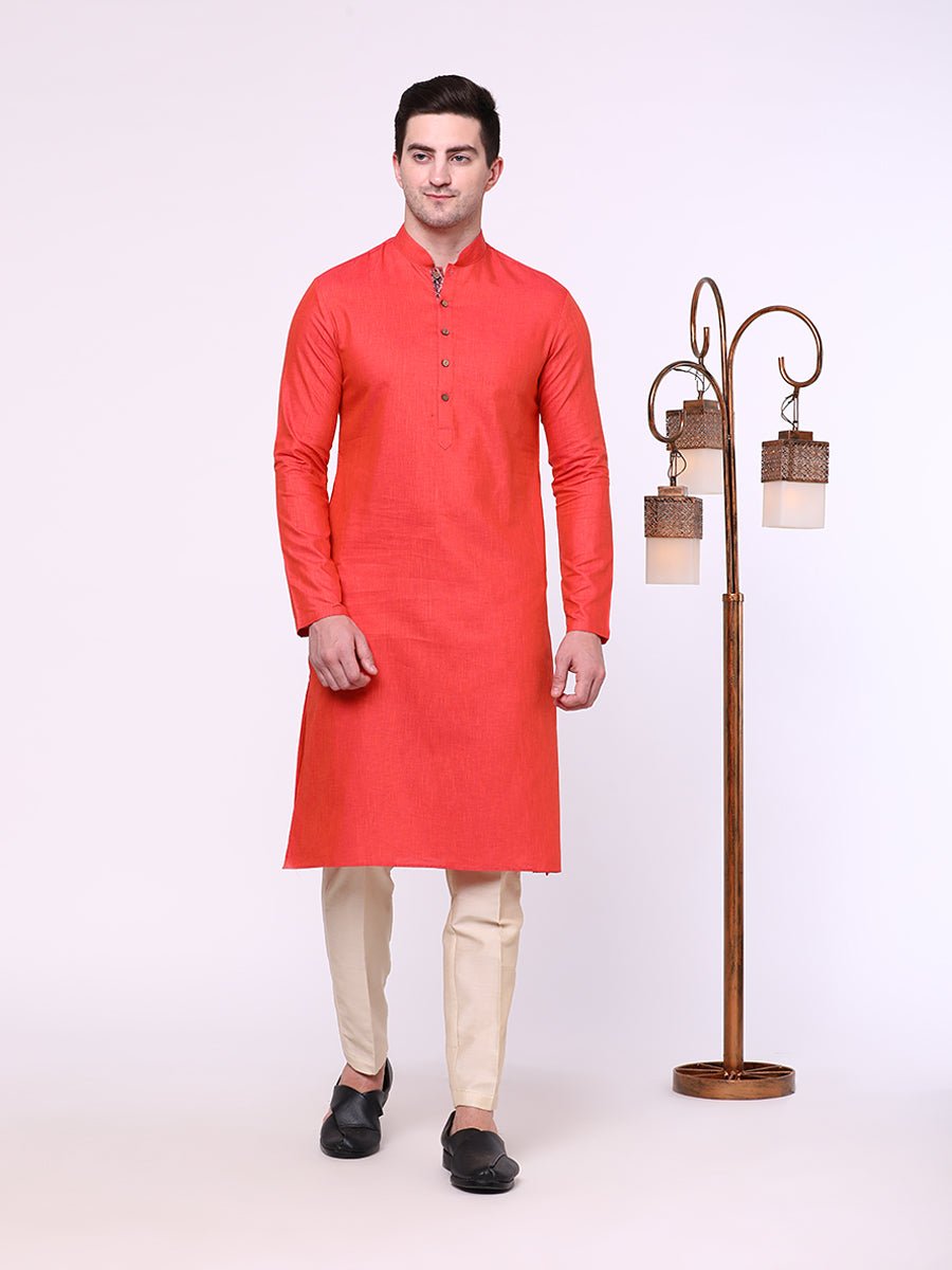 Tomato Red Cotton Blend Kurta (2-Piece) - Image 2