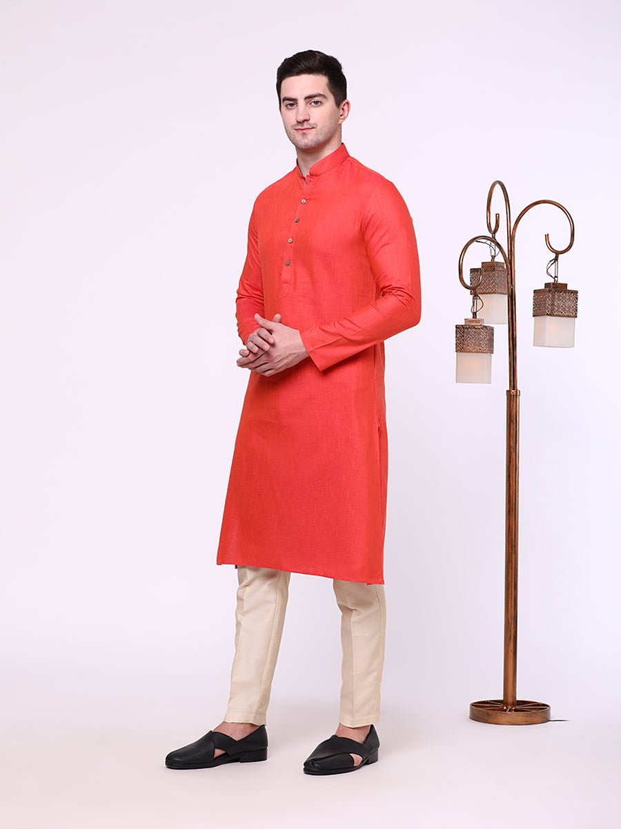 Tomato Red Cotton Blend Kurta (2-Piece) - Image 3