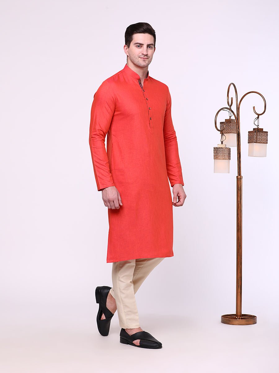 Tomato Red Cotton Blend Kurta (2-Piece) - Image 4
