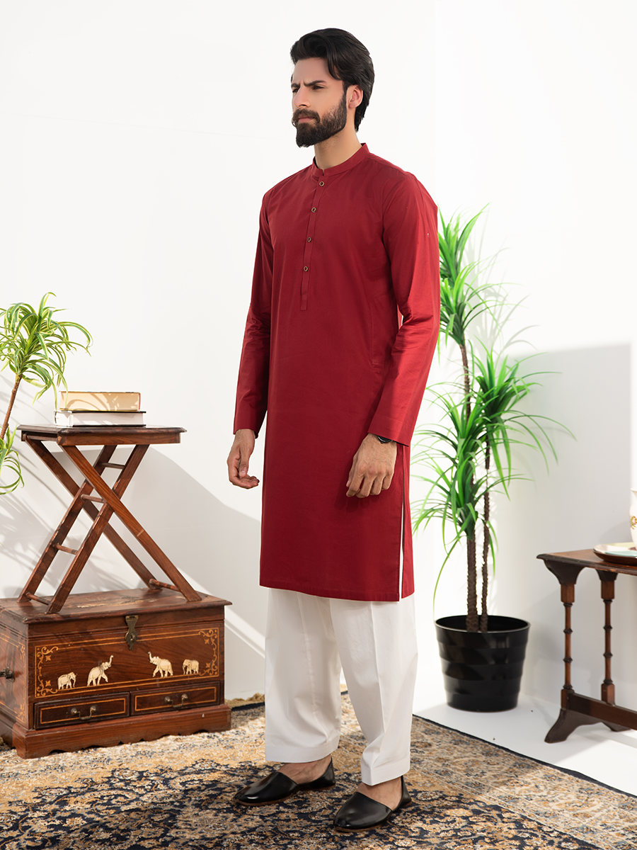Cardinal Red Cotton Kurta (2-Piece) - Image 3