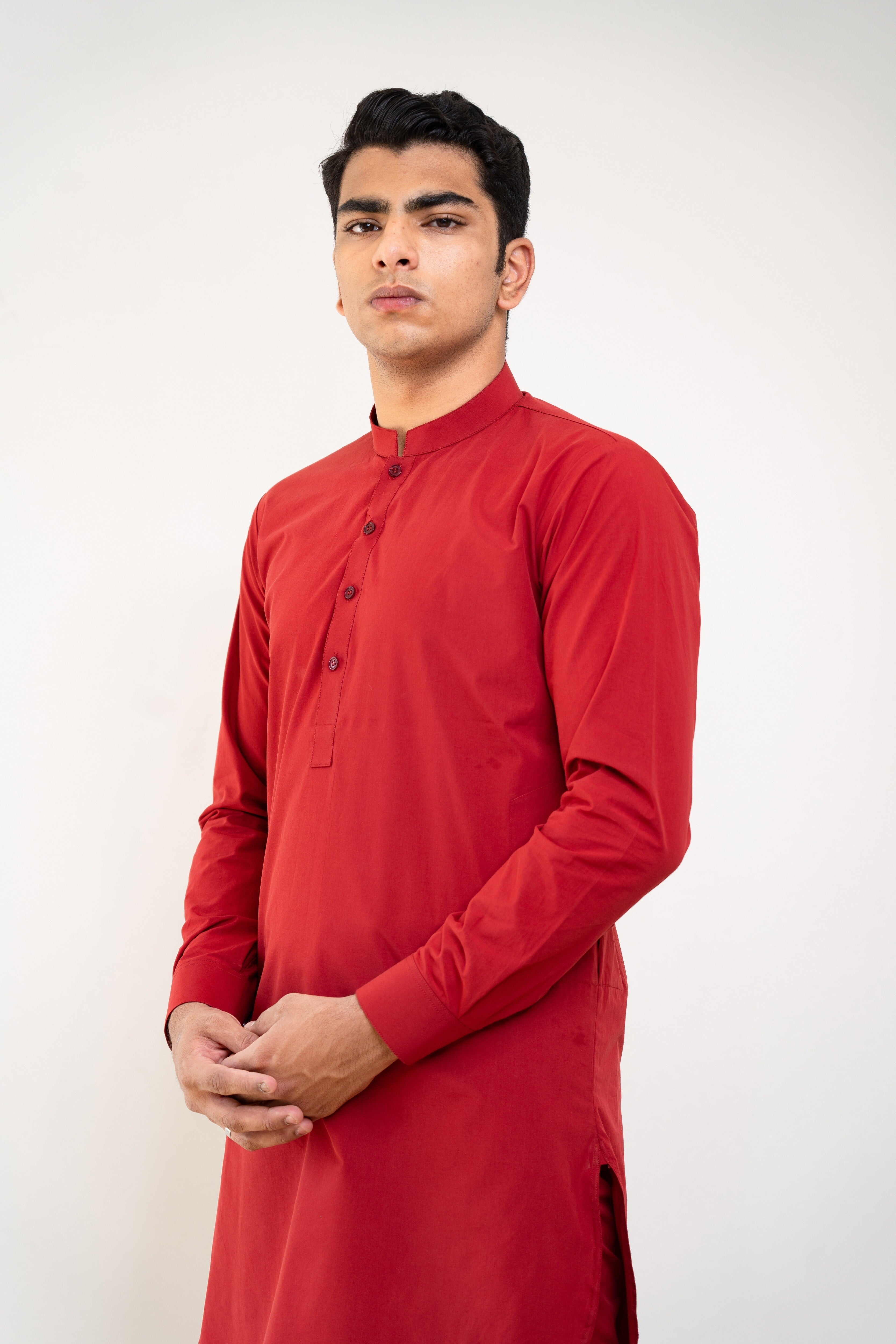 Tomato Red Cotton Kurta Trouser Set (2-Piece) - Image 2