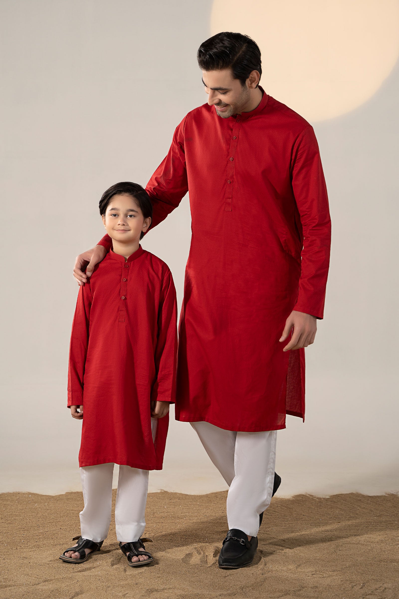 Red Dobby Cotton Kurta (2-Piece) - Image 2