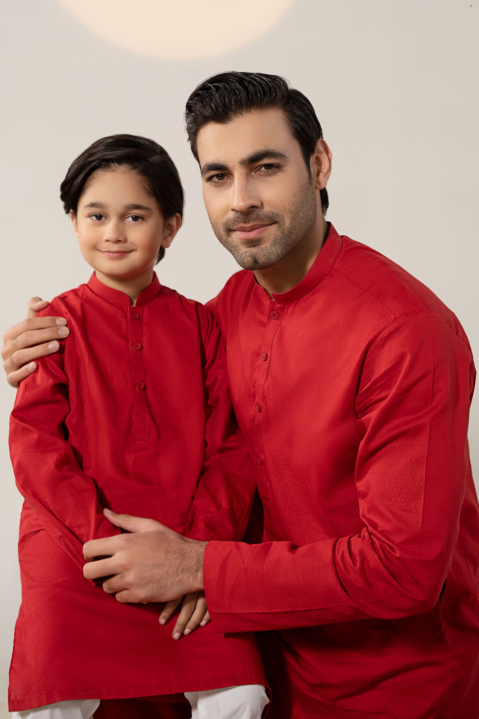 Red Dobby Cotton Kurta (2-Piece) - Image 3