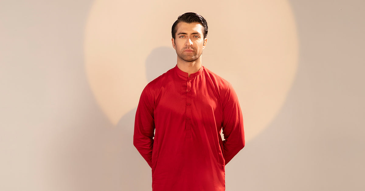 Red Dobby Cotton Kurta (2-Piece) - Image 6