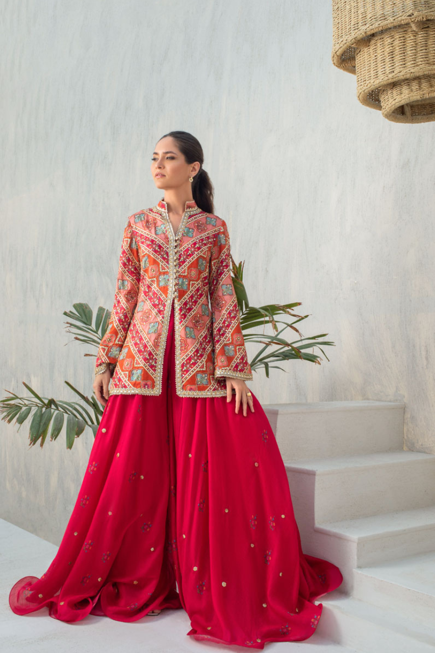 Vermillion Gota Khaddi Silk Lehenga (2-Piece) - Image 1