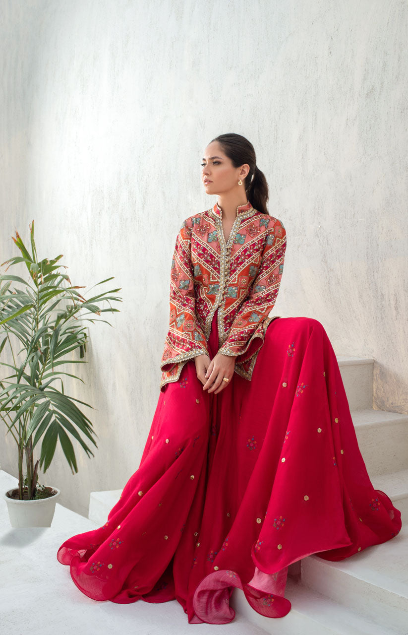 Vermillion Gota Khaddi Silk Lehenga (2-Piece) - Image 4