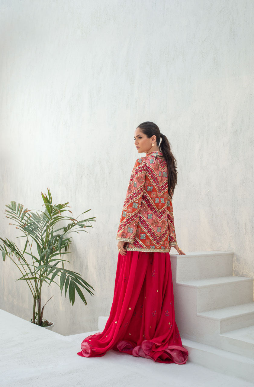 Vermillion Gota Khaddi Silk Lehenga (2-Piece) - Image 5