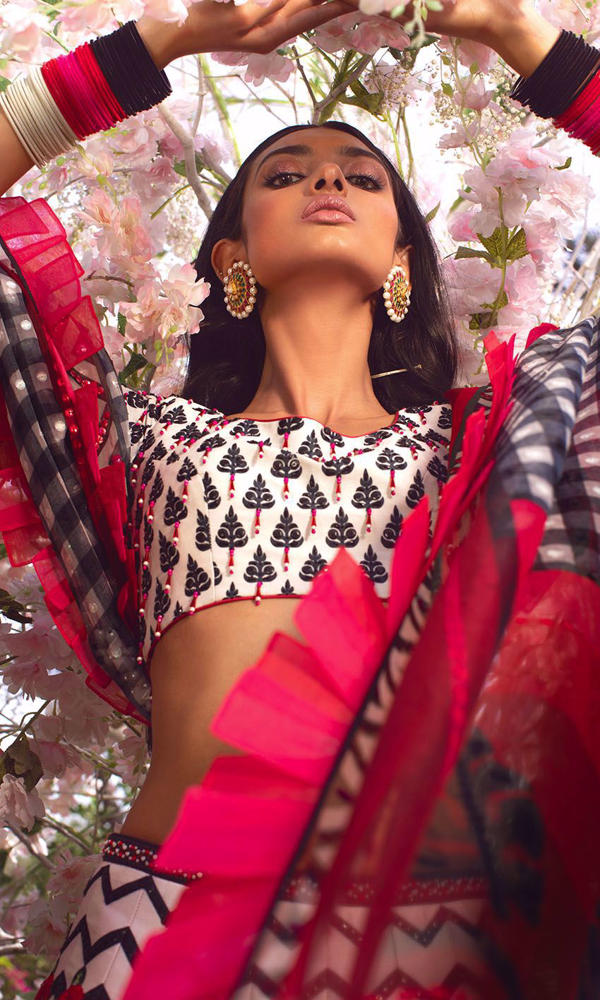 Pakistani Scarlet Printed Satin-Silk Lehenga (3-Piece) - Image 5