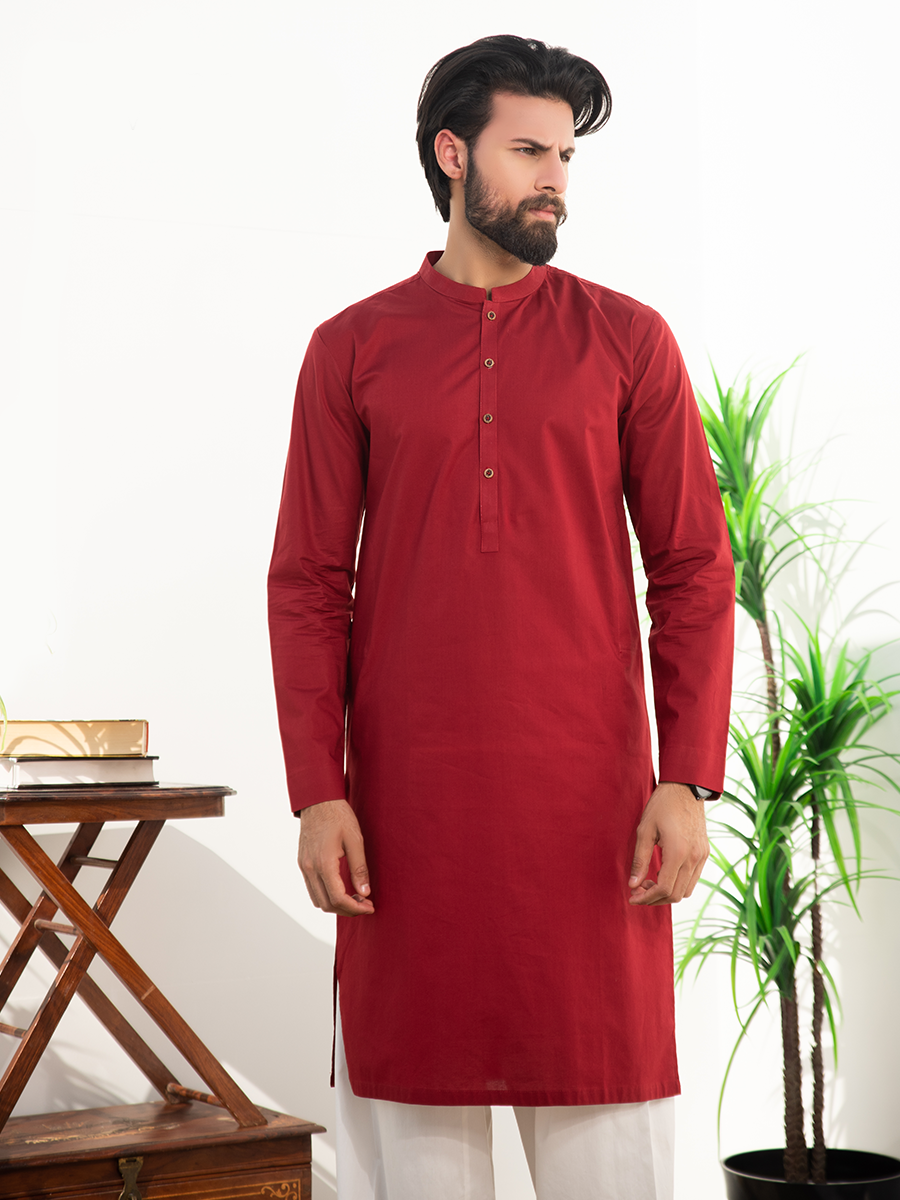 Cardinal Red Cotton Kurta Set (2-Piece) - Image 2