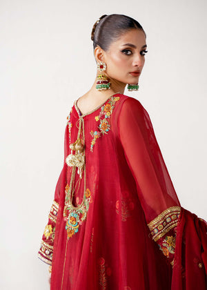 Pakistani Red Embroidered Organza Short Pishwas (3-Piece) - Image 7
