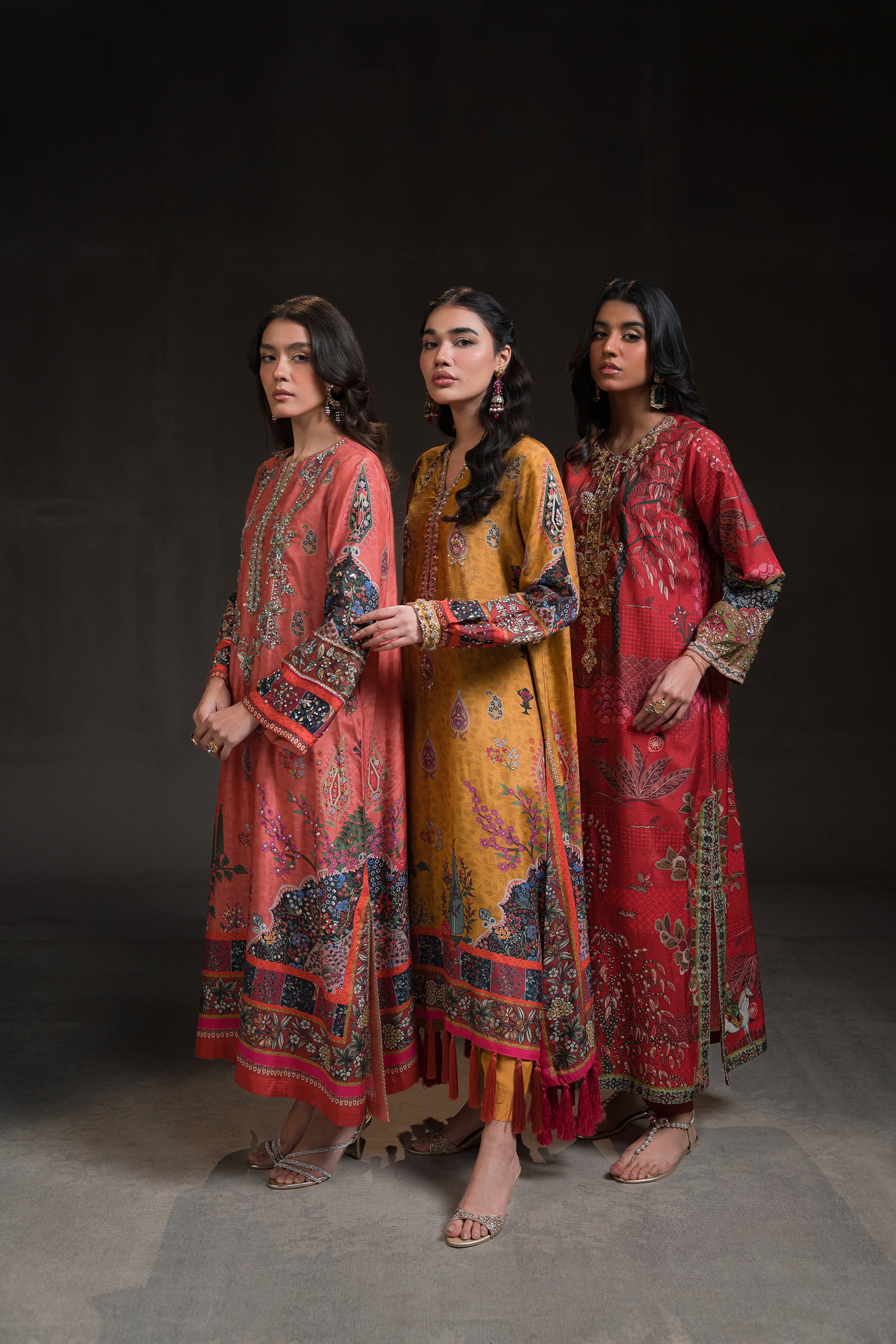 Pakistani Red Sequined Tilla Blended Raw Silk Kurta Set (2-Piece) - Image 4