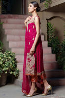 Red Embroidered Chiffon Salwar Kameez (3-Piece) - Image 3
